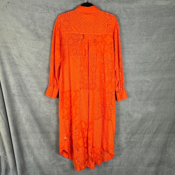 Maeve Anthropologie Dress Womens Small Orange Lace Button Shirt Midi Boho Beach - Picture 7 of 13